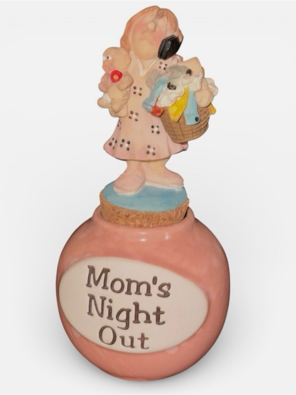 Vintage Funny Money What A Concept Jar Figurine Mom’s Night Out Bank W/ Cork Lid